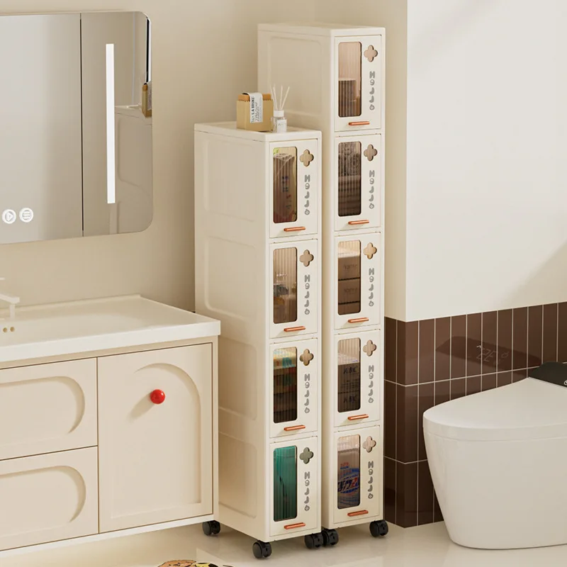 Narrow Storage Cabinet with Drawers, Slim Bathroom Organizer & Multi-Purpose Shelving Unit, Space-Saving Furniture for Home Use
