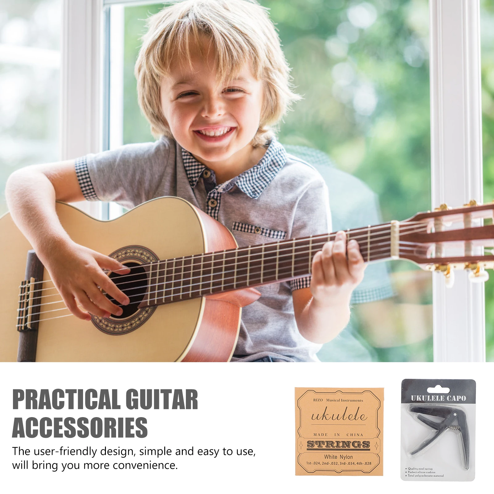 

Guitar String Set Nylon Strings 4PCS With Black Capo Practical Guitar Accessories