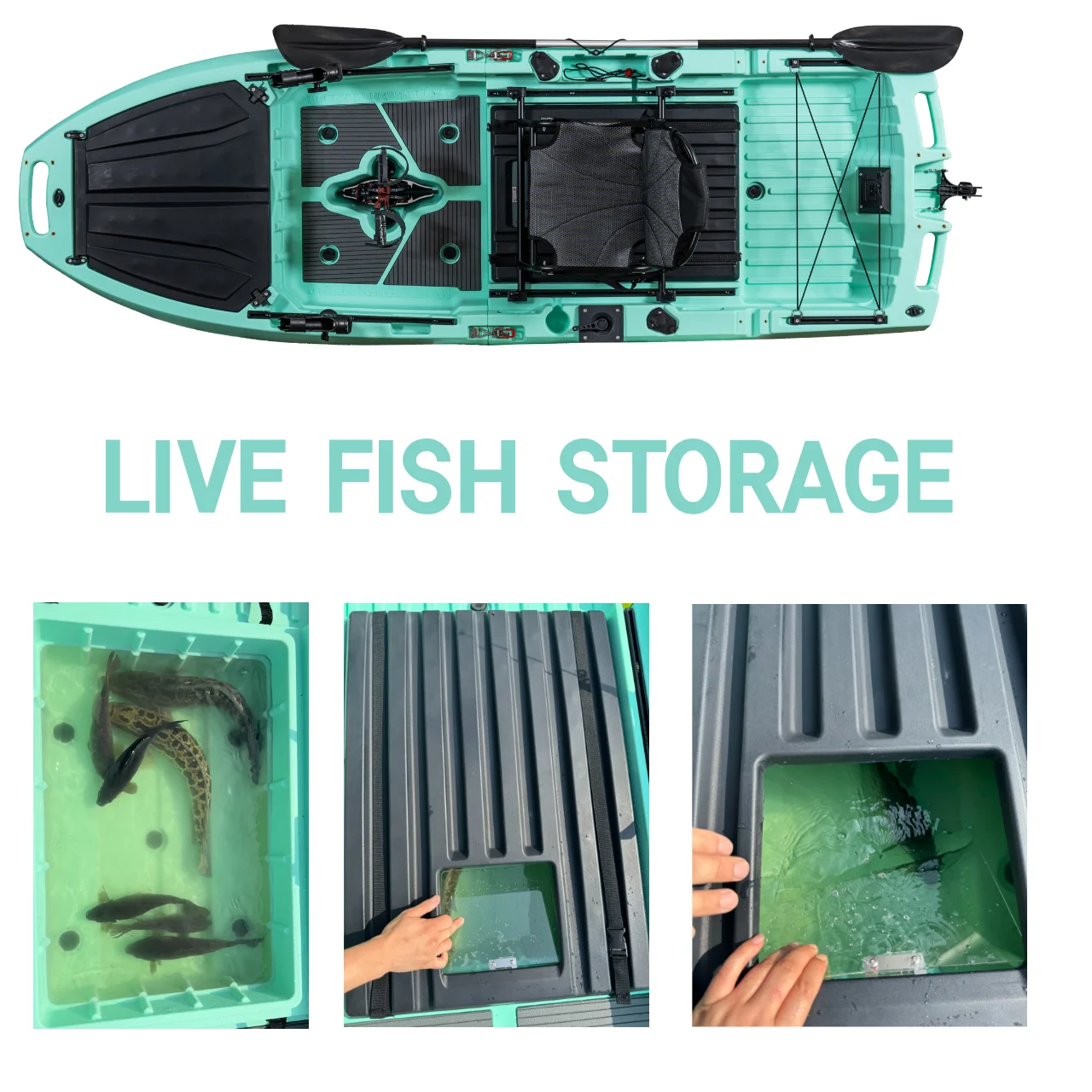 Humanized Design of Detachable Fin Pedal Sea Fishing Kayak Modular with Special Live Fish Hatch