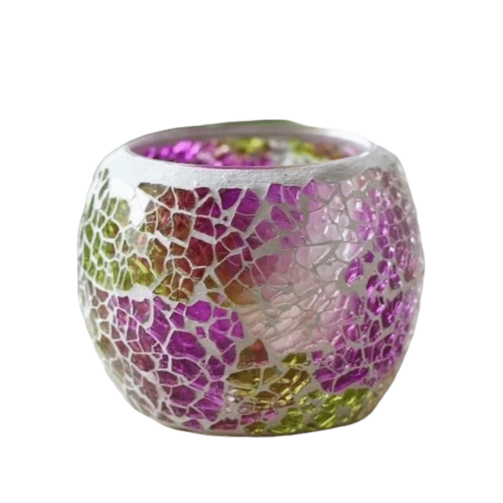 Round Bowl Shape Mosaic Glass Candle Holder Yellow Glass Material Votive Candle Holder 3.35x2.76in Tea Light Holder