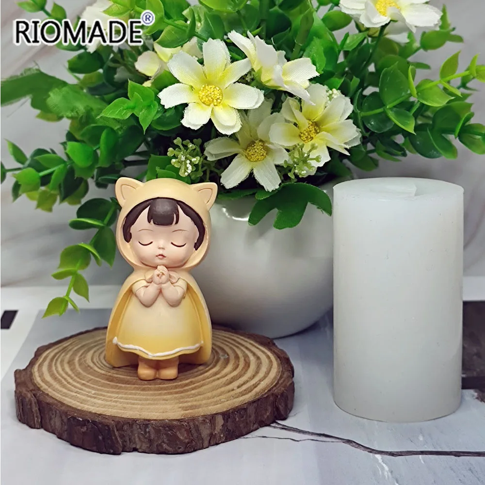 Cat Ear Hat Hands Praying Girl Model Baking Tool Silicone Mold Diy Car Mounted Aromatic Gypsum Ornaments Cute Little Girl