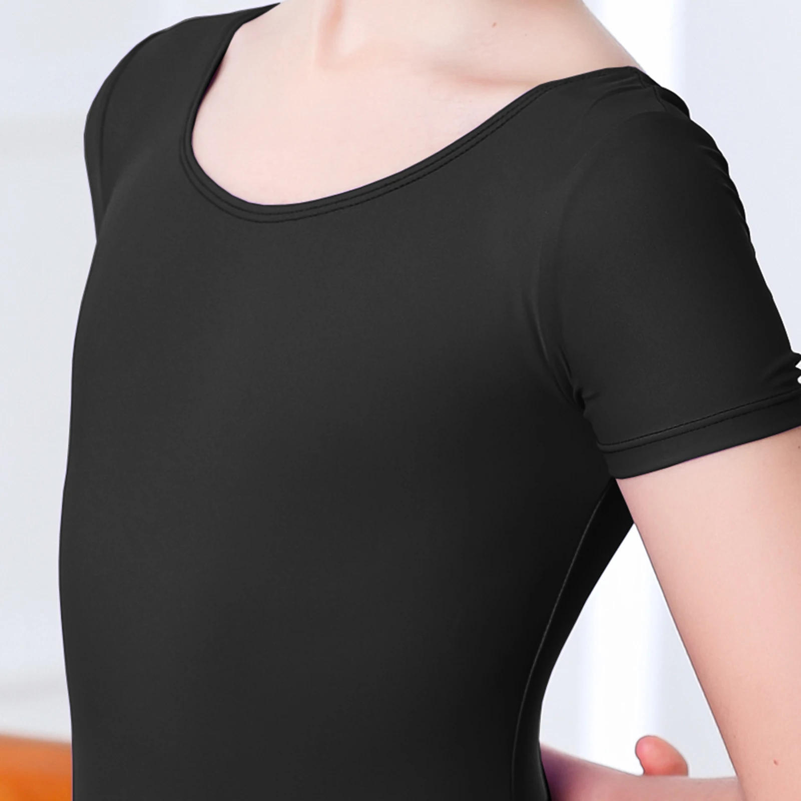 Aoylisey – justaucorps à manches courtes pour filles, vêtements de danse de Ballet, col rond en Spandex, hauts de gymnastique pour enfants, body de Performance sur scène