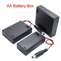 AA Battery Box With Cover And Switch DC 5.5 * 2.1mm Plug AA Battery Holder 2/3/4 Slots AA Battery Case Series Connection