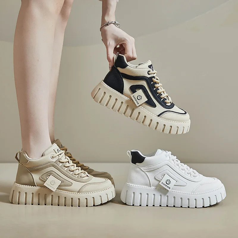 Spring & Summer Women High Shoes Fashion Girls Sneakers Thick-Soled Increase Breathable Sports Casual Size 35-40