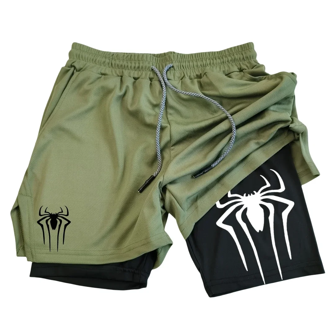 Calções de compressão com estampa aranha masculina, treino atlético, secagem rápida, respirável com bolsos, Y2K, 5 \