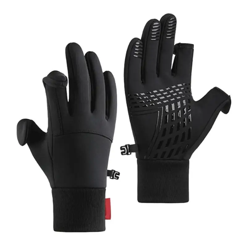 Winter Gloves For Women Windproof Gloves With 2 Cut Fingers Fleece-Lined Winter Gloves Warm Running Gear For Women Men