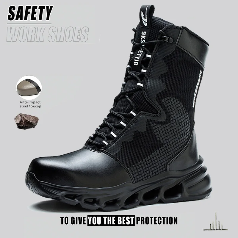 

Indestructible Work Boots Men Steel Toe Shoes High-Top Boots Anti Puncture Non Slip Work Shoes Wear-resisting Safety Shoes