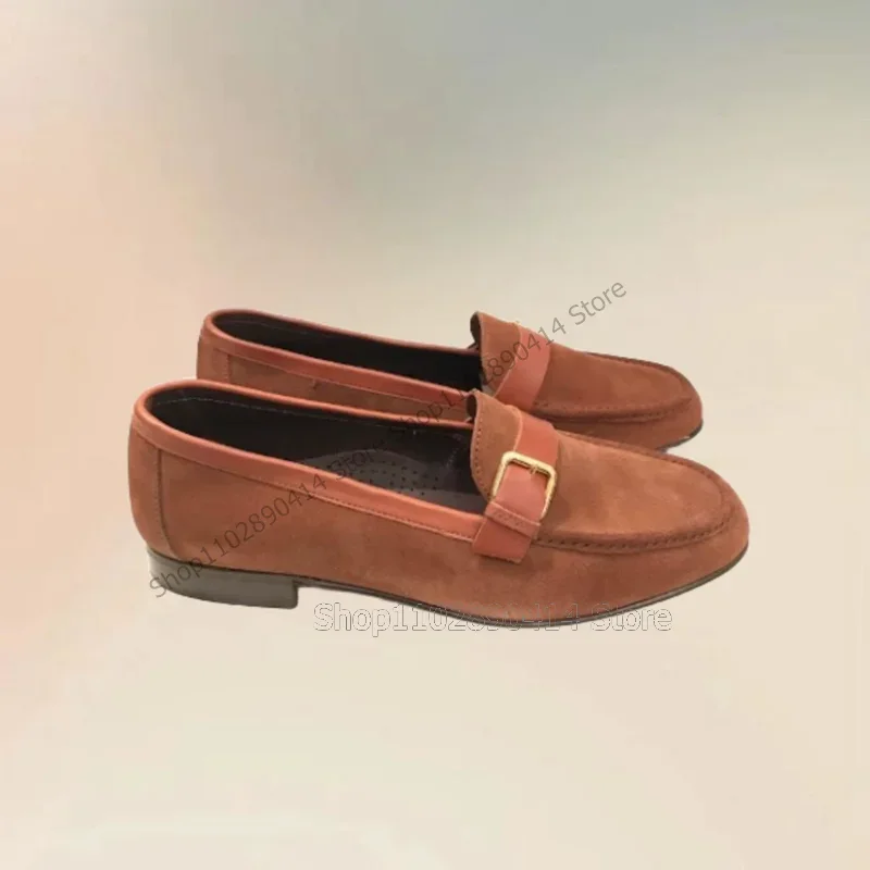 

Brown Sewing Design Buckle Decor Penny Loafers Fashion Slip On Men Shoes Luxurious Handmade Party Feast Banquet Men Casual Shoes