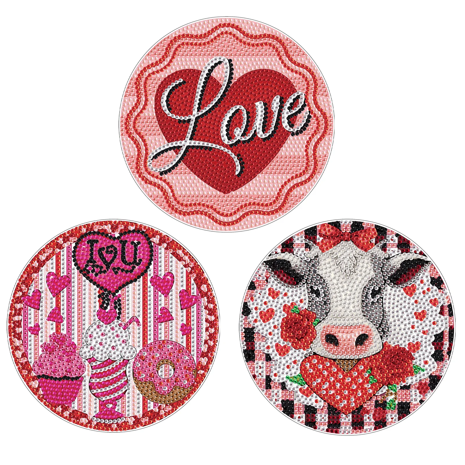 3Pcs Diamond Art Painting Placemat kit,Romantic theme Diamond Round Place mats Craft Table mat Table Kitchen for Home Decor Gift