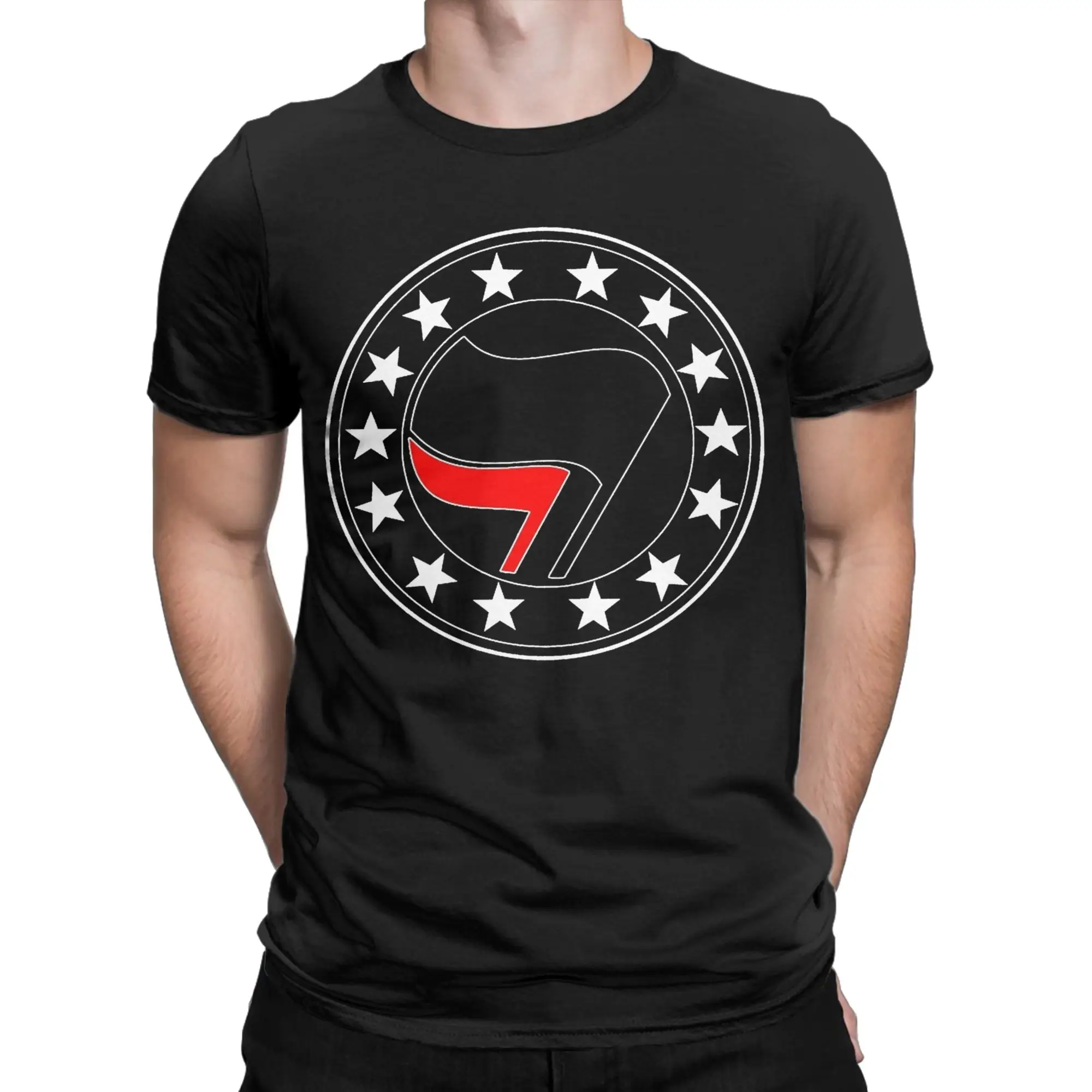Ullzang Anti Fascist  Antifa Stars  Tshirts Men's Crewneck Short Sleeve Clothes  Cotton Summer Clothing