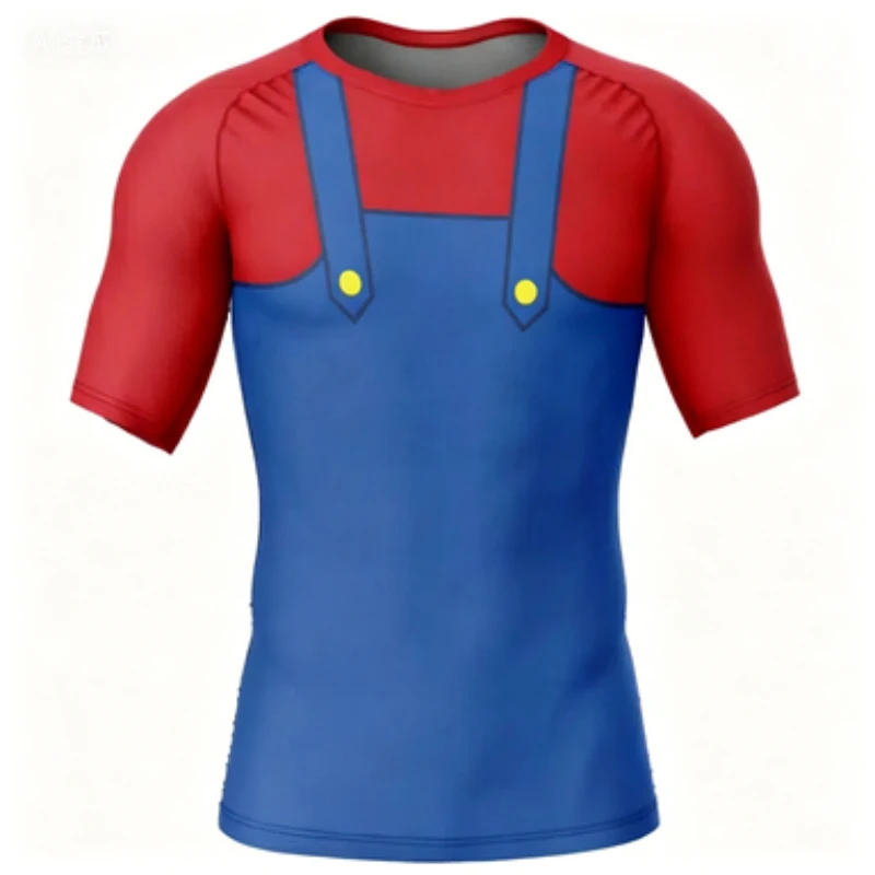 Vitality Retro Style Mario Overalls Printed Quick Drying Breathable Fitness Training T-shirt