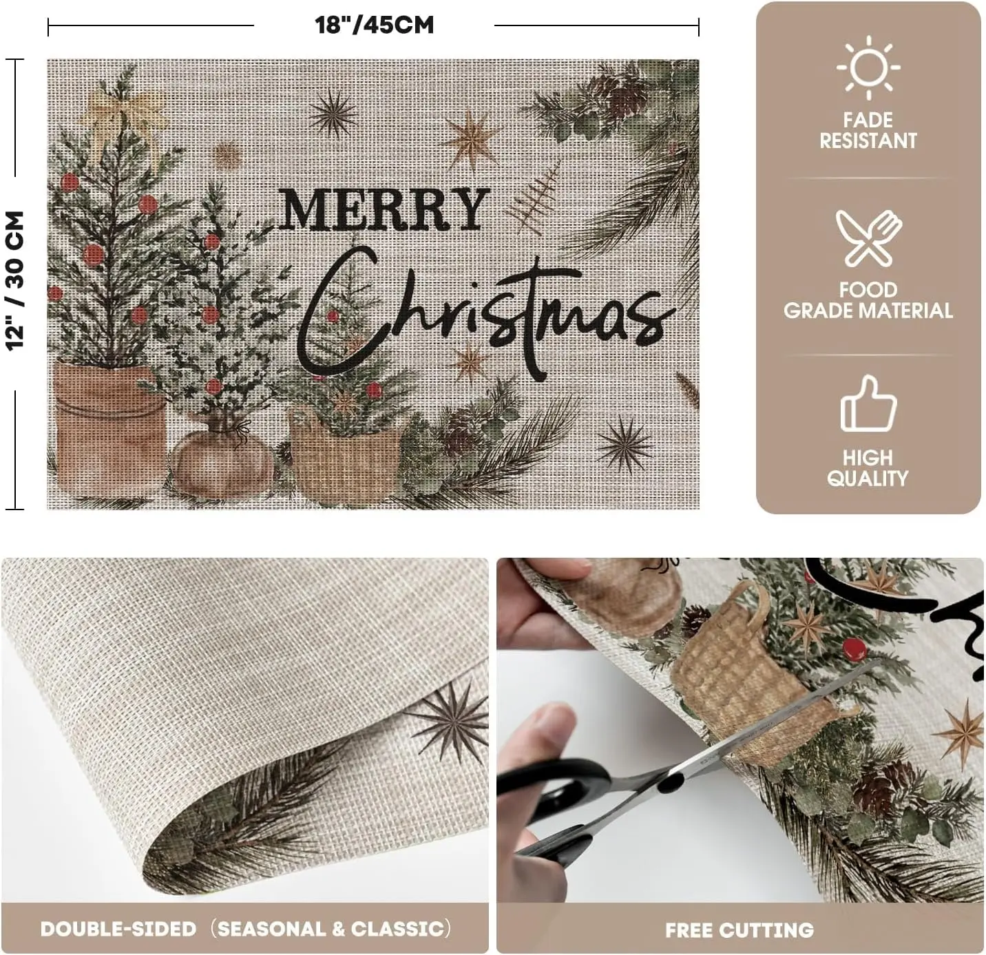 أشجار عيد الميلاد هولي الصنوبر المخروط الفينيل عيد الميلاد المفارش مجموعة من 4 قابل للغسل البلاستيك عدم الانزلاق المنسوجة الشتاء الجدول الحصير للحزب المطبخ #5