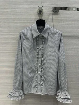 2024 Women's Clothing High quality striped lace shirt Spring Summer New 0504