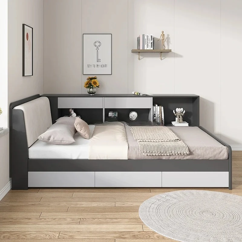 

small apartment multi-functional tatami short bed simple bedroom children's bed with storage rack