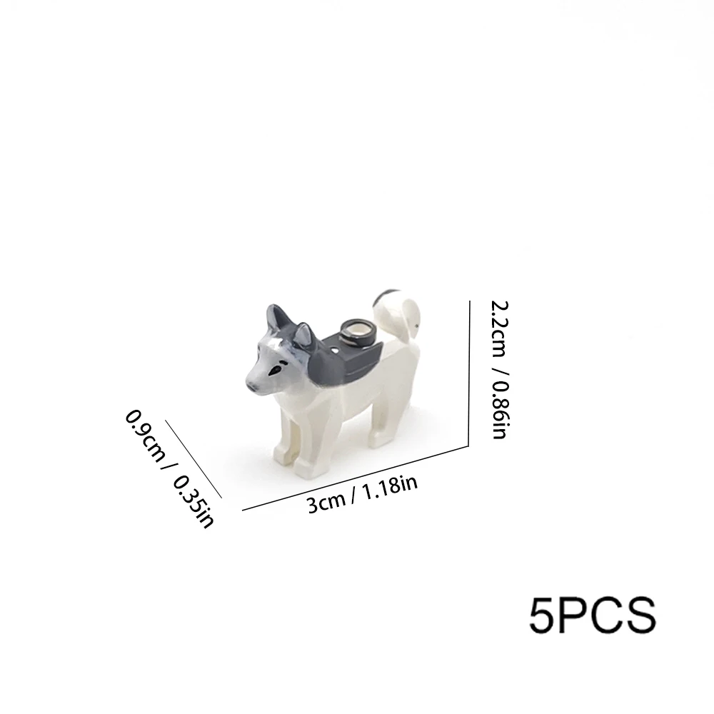 5pcs Animal building blocks MOC sled dog DIY assembly city ornaments pet husky police dog puppy toy children\'s Christmas gift