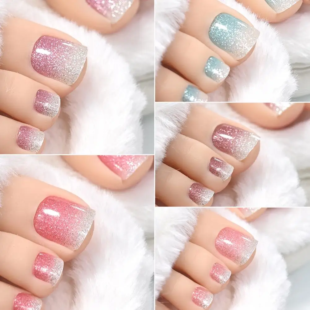 1pcs 22tips Gradient Glitter Full Toe Nail Wraps 3D Strips Pink/Purple/blue Nail Polish Stickers Baking Omber Shiny Toe Toe W6Y1