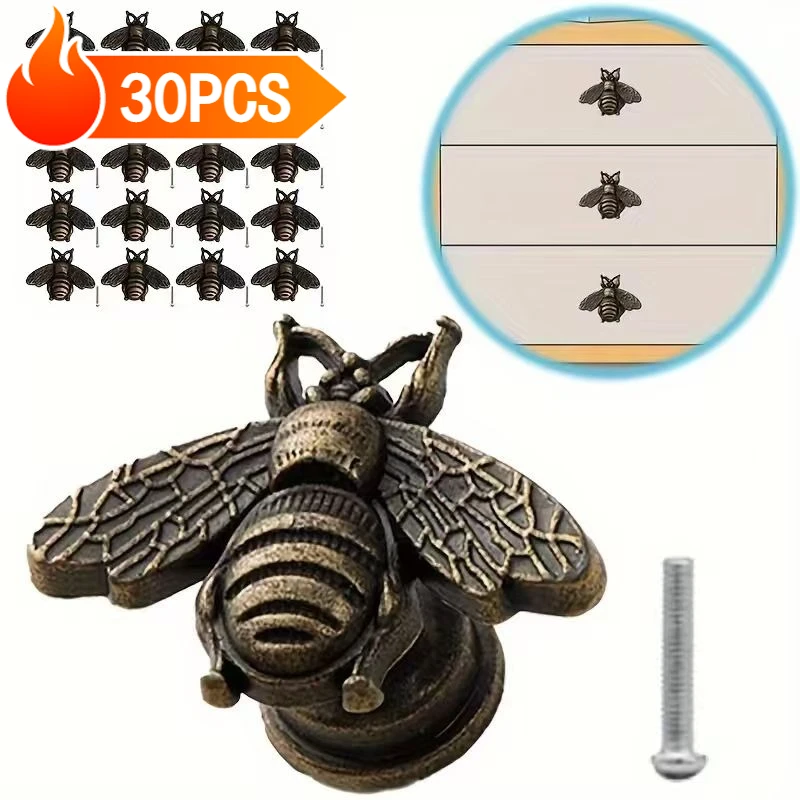 30pcs Retro Insect Shape Drawer HandlesFurniture Decorative Simple Knobs Dresser Drawer Pull Home Cabinet Wardrobe Handles Wood