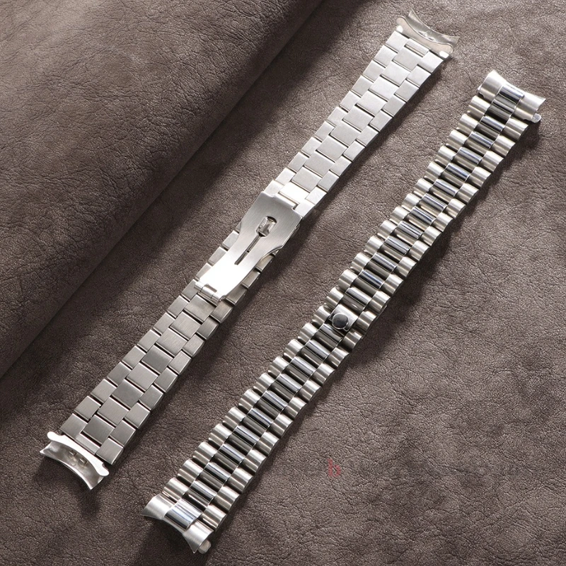 Pulseira de metal sólido de 20 mm para Rolex com extremidade curvada pulseira de aço inoxidável para fivela presidencial de ostra para homens prata ouro
