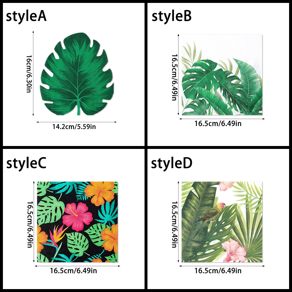 20 قطعة هاواي الأزهار أوراق النخيل الكركديه نمط المناديل الورقية الاستوائية هاواي كوكتيل منديل الصيف حفلة عيد ميلاد ديكور للطاولات