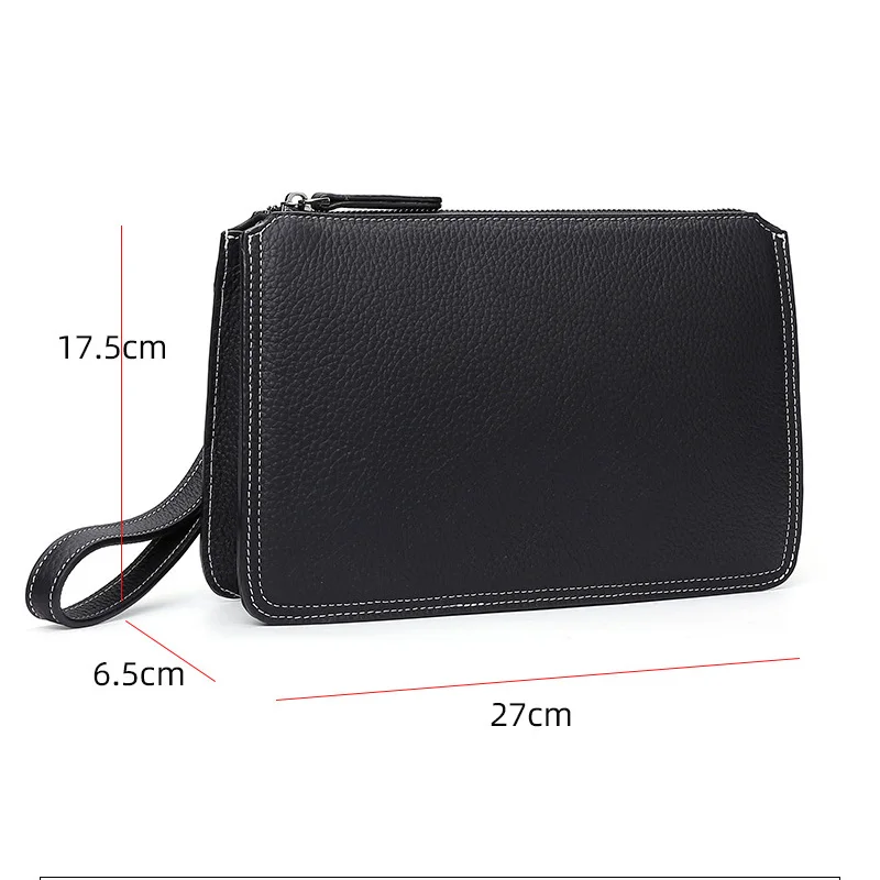 Men Genuine Leather Clutch Bag Handbag Man Black Zipper Business Clutch Pouch Card Holder Long Wallet Money Clip