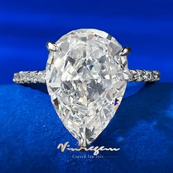 Vinregem Pear Cut 10*14 MM Lab Sapphire Gemstone 100% 925 Sterling Silver Engagement Ring for Women Anniversary Gifts Jewelry