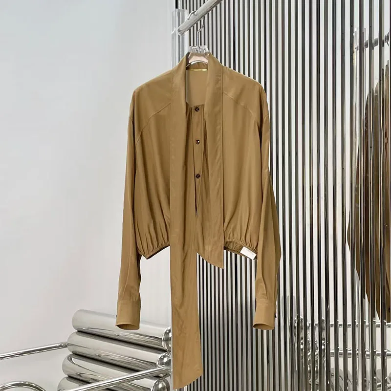

Women's elastic-waist tie-front blouse, single-breasted top, casual versatile jacket, 2026, new style, Y2K, high quality