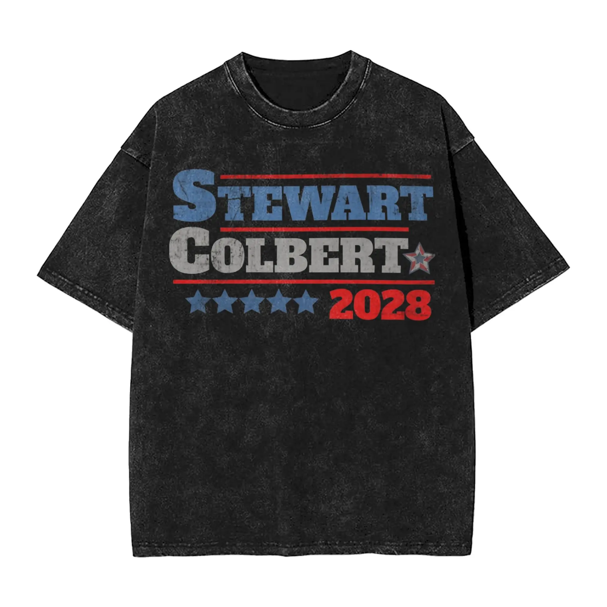 

Stewart Colbert Retro 2028 Presidential Election T Shirt Hip Hop Washed Cotton Oversize T-Shirt Men Women Tops Streetwear Tees