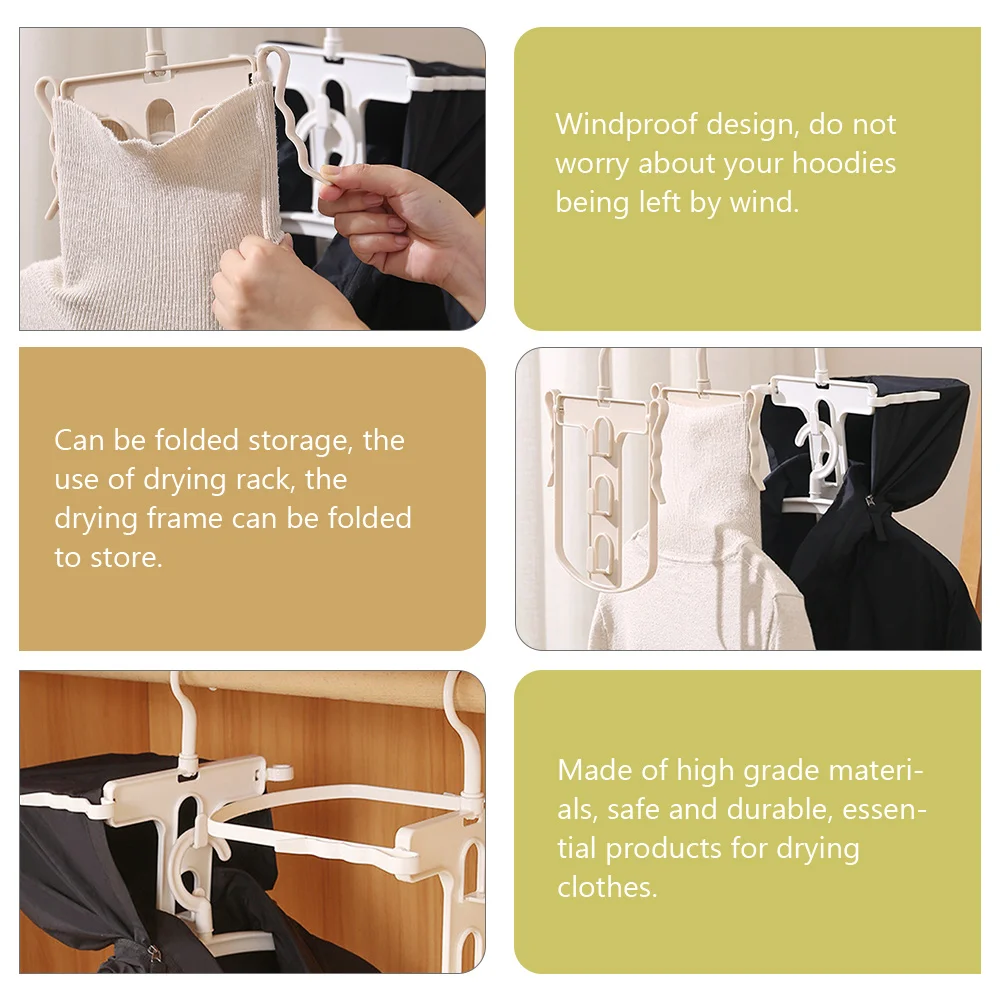 

2Pcs Rotatable Drying Rack Foldable Clothes Hanger Windproof Design for Hoodie Laundry Essentials Windproof Clothes Hanger