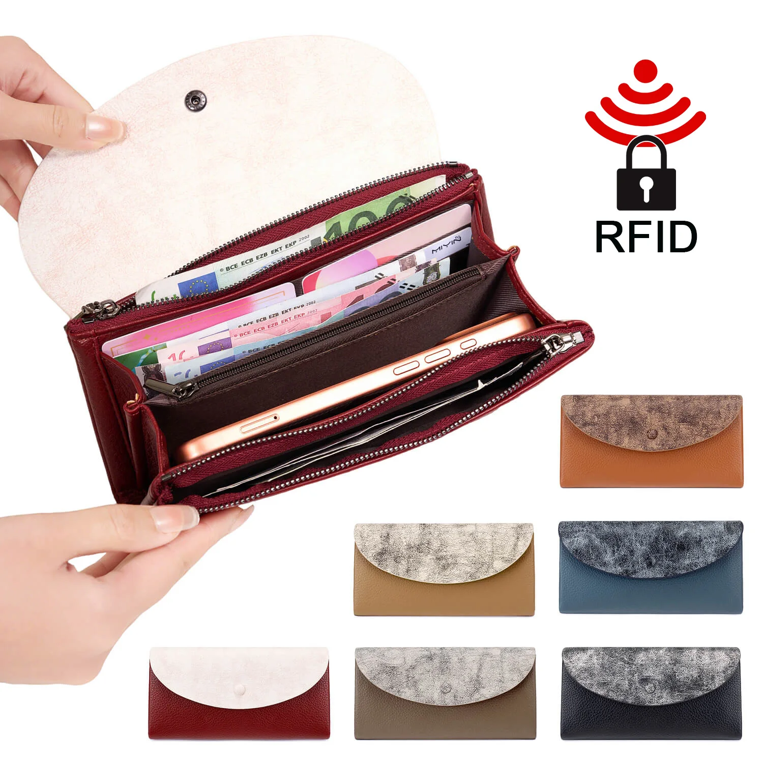 

Женский кошелек с RFID-защитой, вместительная сумка-клатч, модная ретро-сумка для телефона с карманом на молнии для монет, многофункциональный длинный кошелек