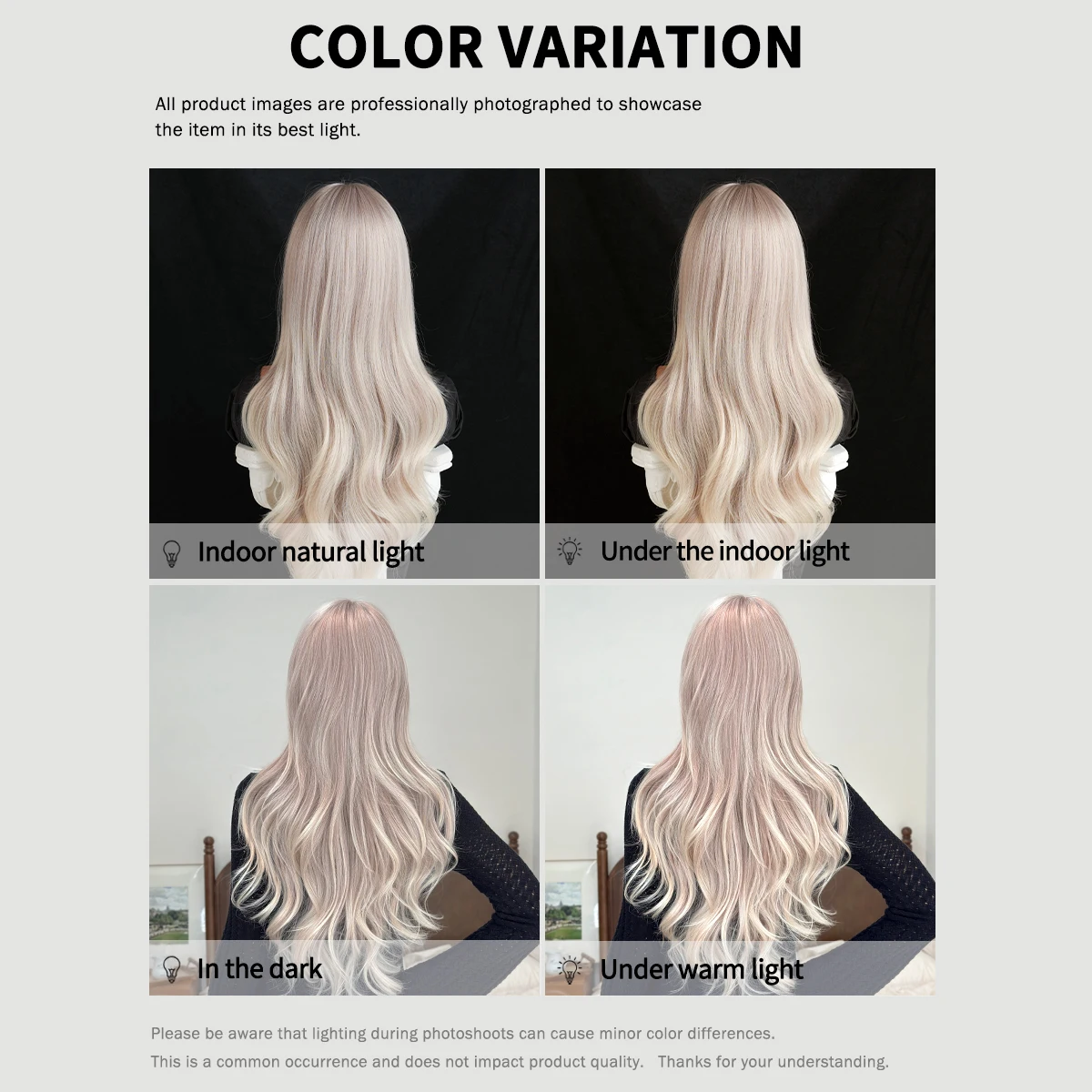 7JHH WIGS Long Body Wave White Blonde Wig for Women Modest Fashion Synthetic Layered Wear and Go Champagne Wigs with Neat Bangs - view 6