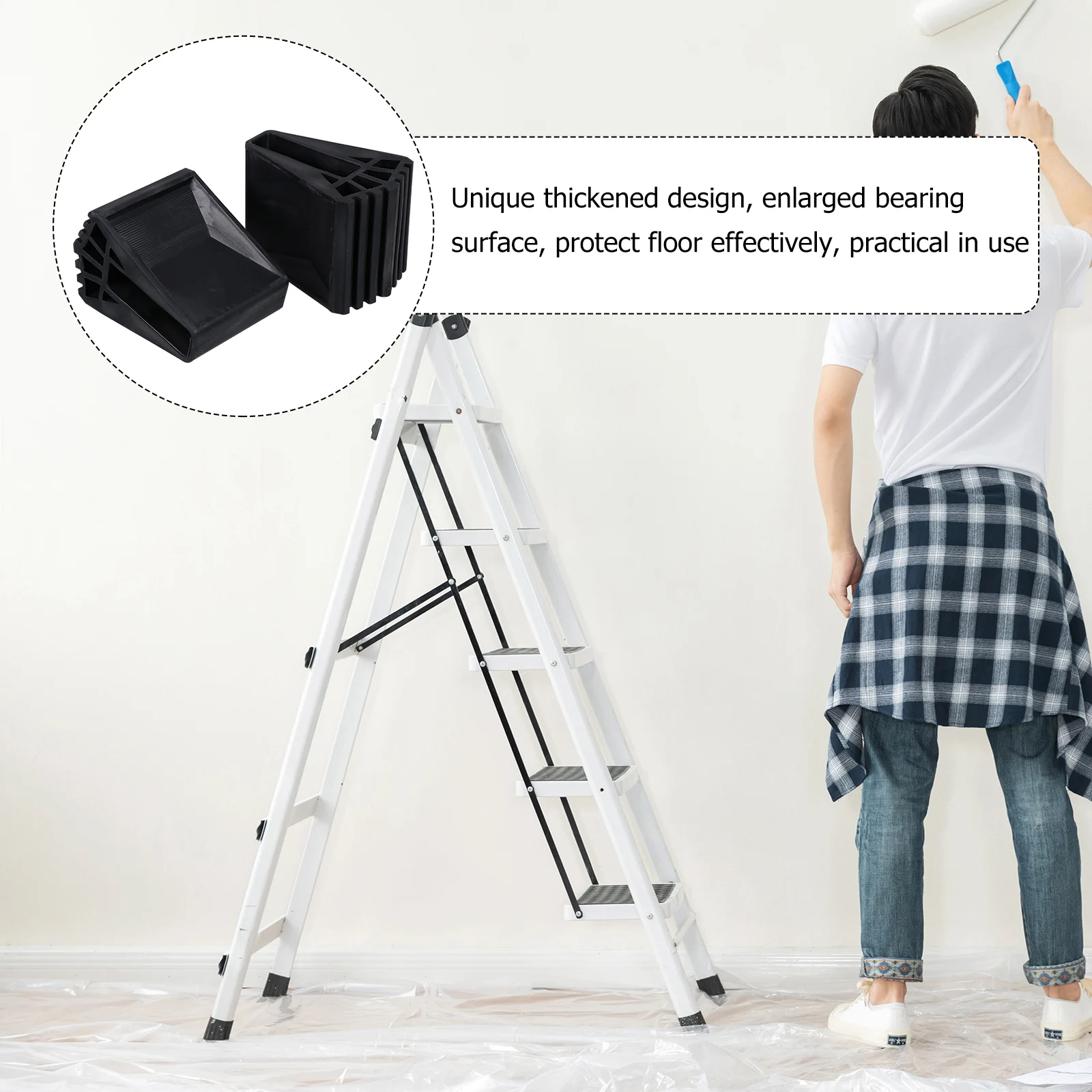 

2pcs Non-slip Ladder Feet Covers Foldable Protectors Anti-skid Pads Construction Tools Durable Rubber Floor Mats Stairs
