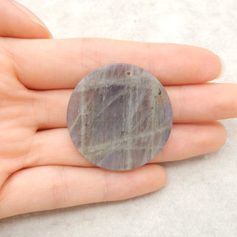 

Striated Grey Labradorite round Disc Pendant Iridescent Gemstone Jewelry Component for DIY Accessories 35x3mm-7.8g