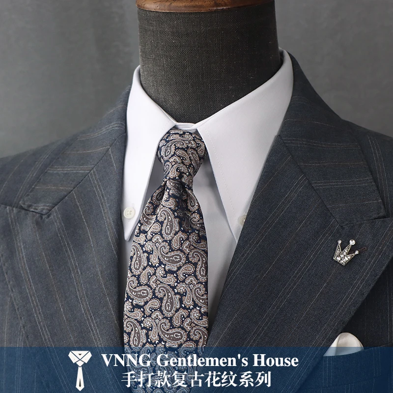 

Light Luxury Retro Style Brown Paisley Pattern Men's Tie Business Banquet Shirt Accessory 8CM Wide Handmade Knotted Cravat