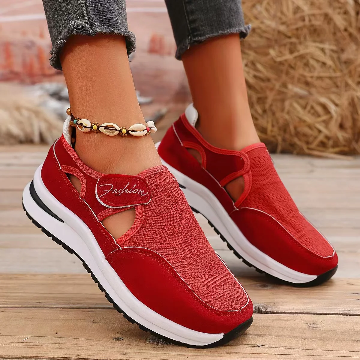 

Women's Casual Shoes Spring Large Size Thick Bottom Slope Heel Mesh Surface Breathable Comfortable Leisure Footwear Size 36-43