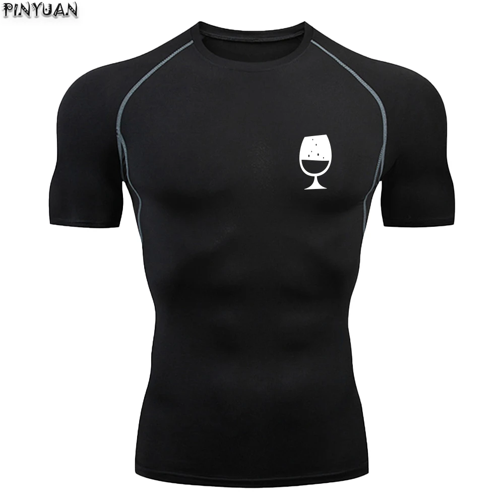 Wine glass-- Sports training, fitness, quick drying, breathable, super elastic men's short sleeved T-shirt