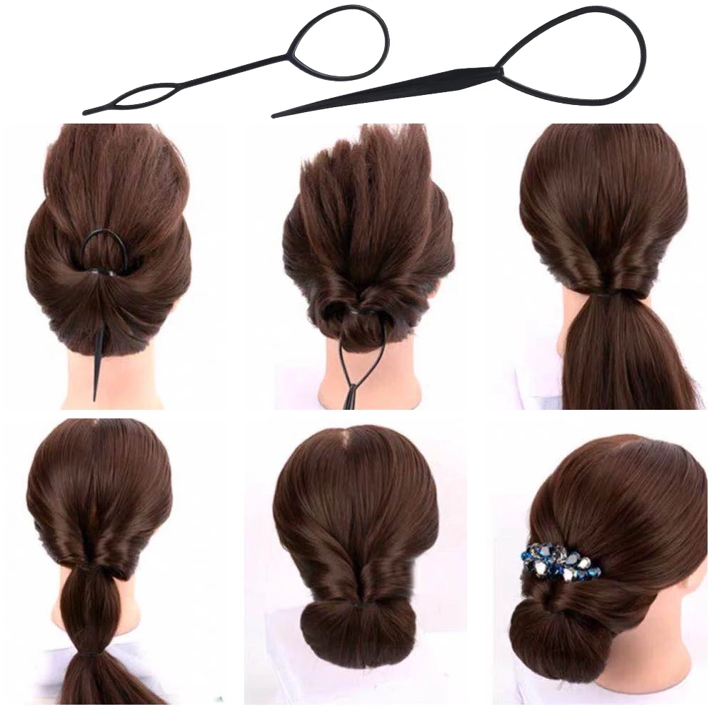 4pcs/set Ponytail Creator Styling Tools Hair Braiding Maker Hairdressing Loop Black Plastic Braids Hair Accessories for Girl