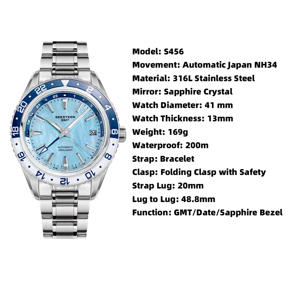 SEESTERN メンズ オブ ウォッチ オフィス GMT 自動 NH34 ムーブメント