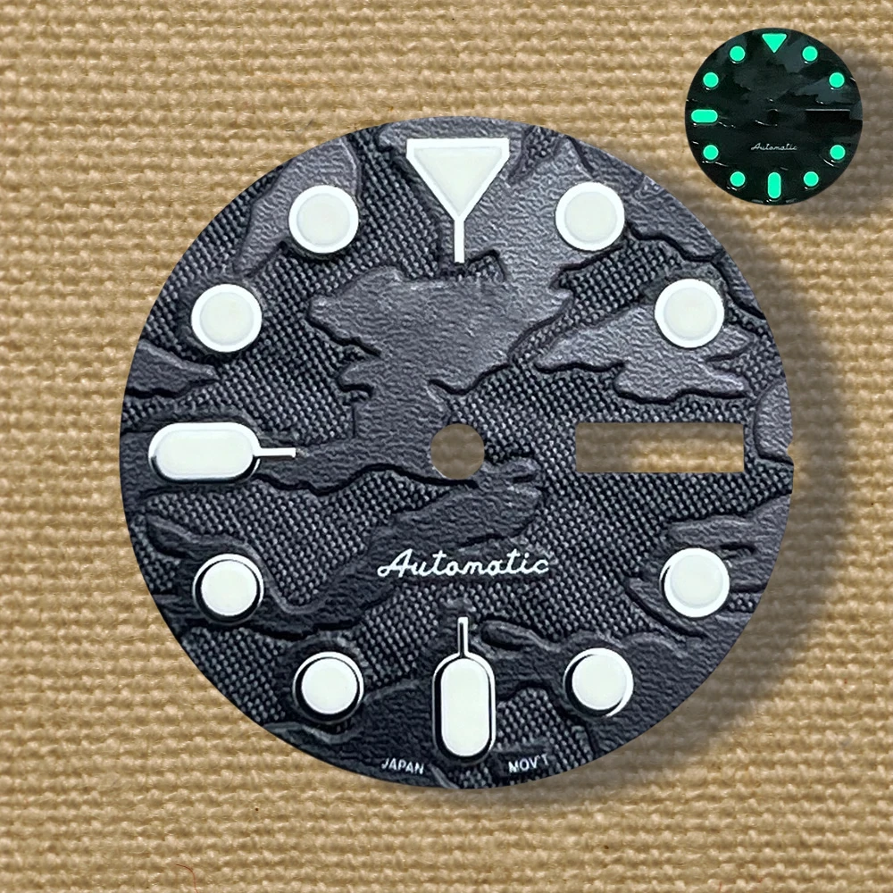 28.5mm S Logo SKX007 Camouflag Dial Fit NH36/4R36 Movement Green Luminous High-Quality Watch Modification Accessories