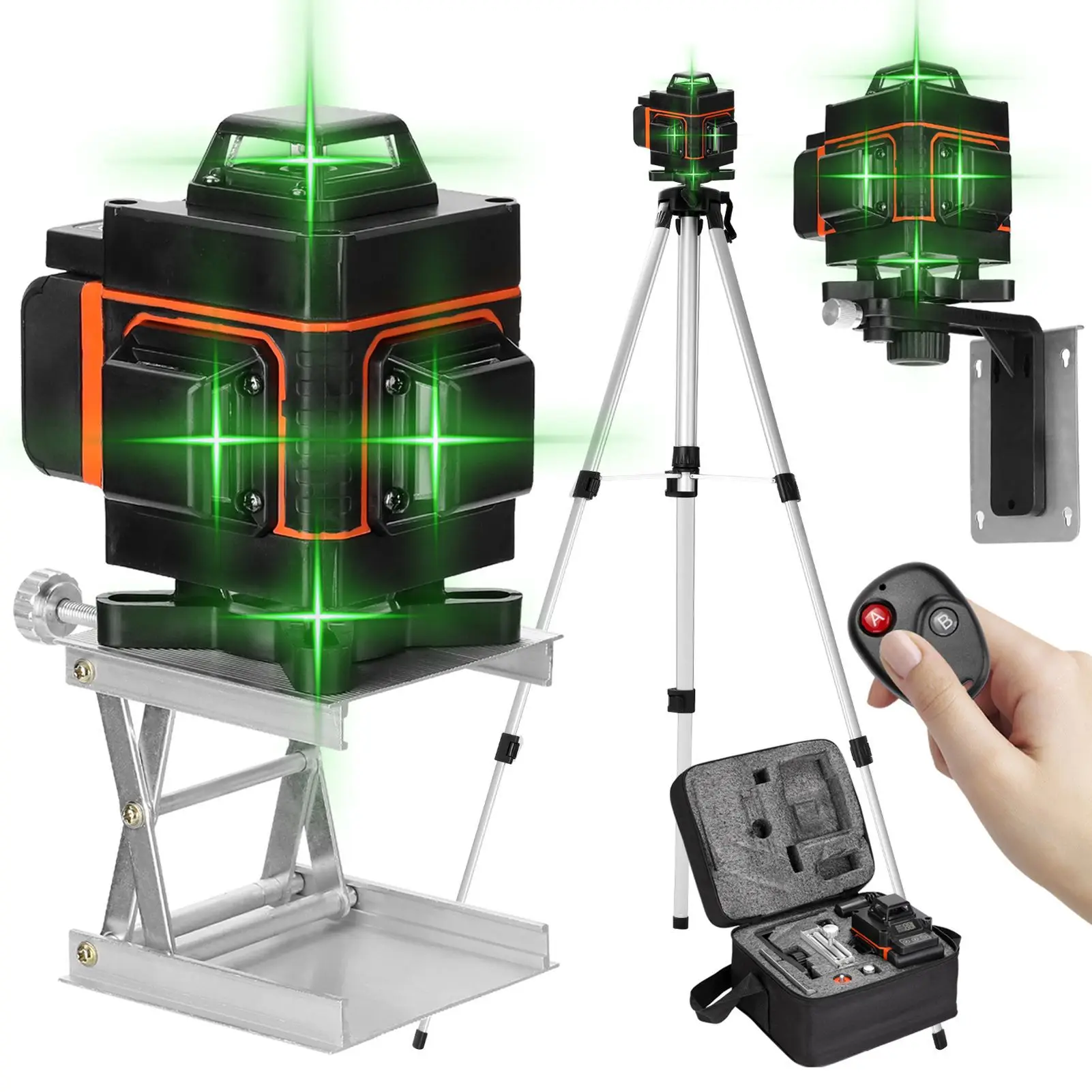 

4D green line leveling machine with 1.2 meters bracket, indoor ground 360-degree automatic leveling 16-line laser level