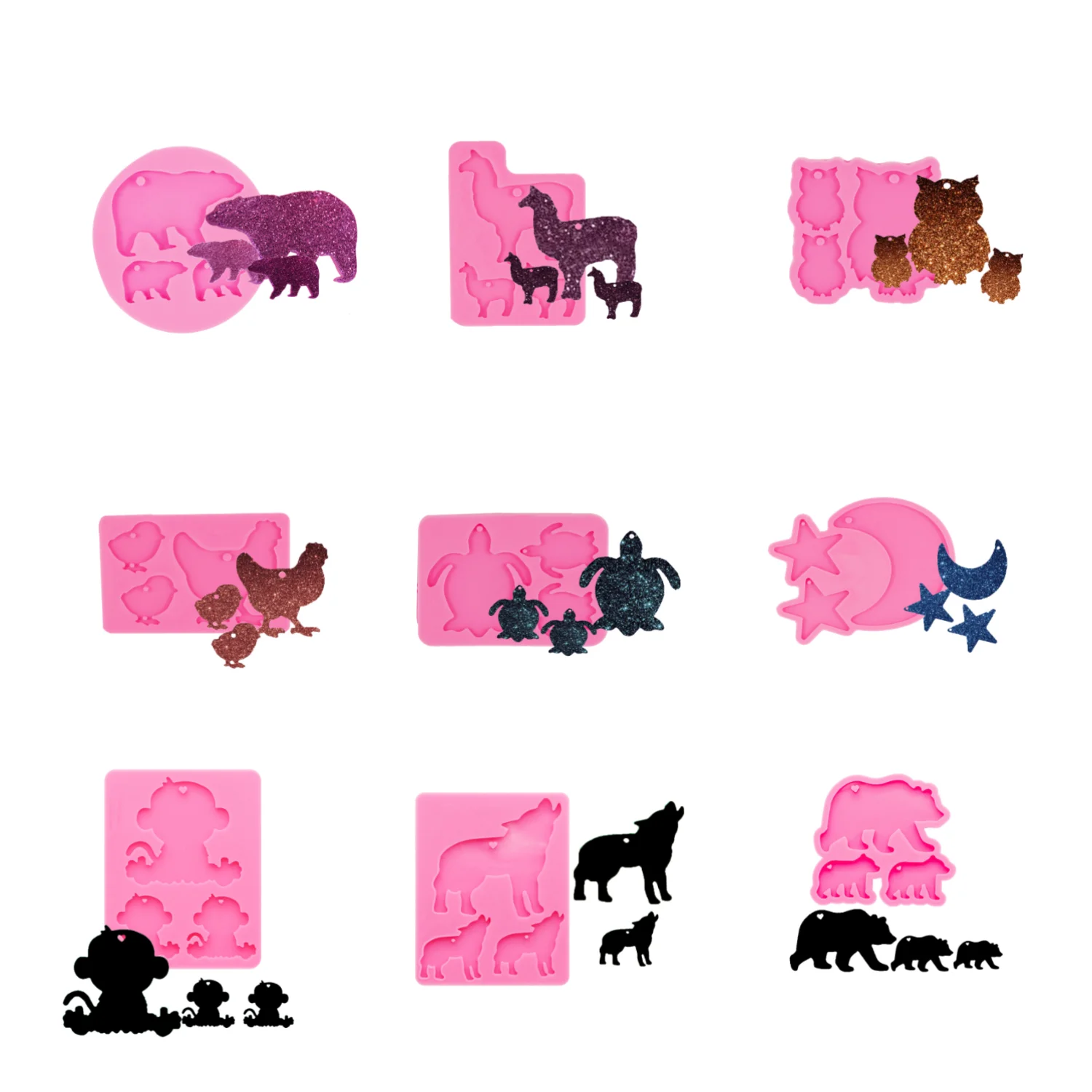 Epoxy Resin Keychain Wolf Family Mold Pendant Silicone Star Moon Mould For DIY Casting Crafts Jewelry Making Accessories
