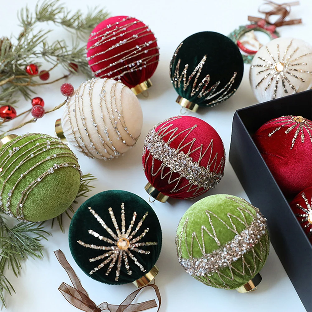 

12 Velvet Christmas Ball Ornaments 8cm with Soft Flocked Finish for Tree Wreath Garland and Home Holiday Decorations