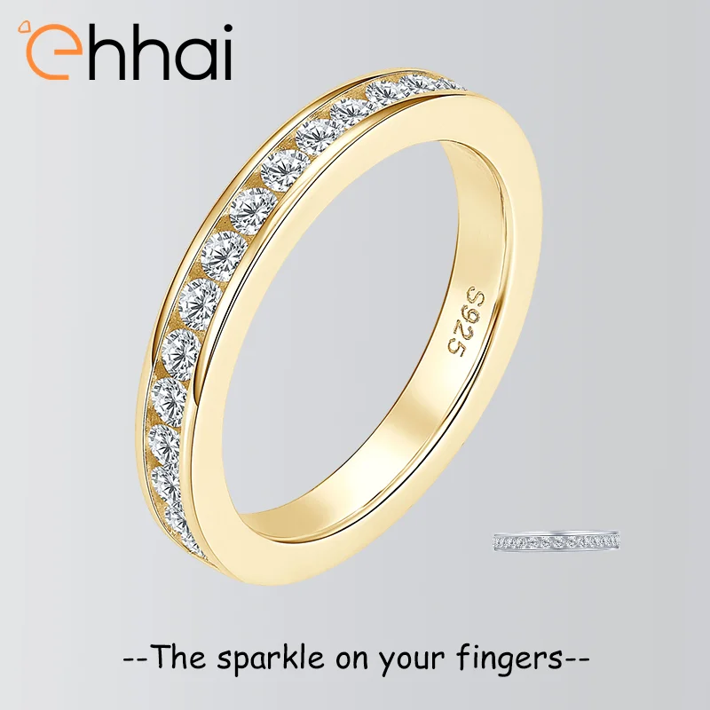 

Ehhai 2MM Round Cut Moissanite Half Eternity Wedding Band Rings for Women 925 Sterling Silver Engagement Ring Fine Jewelry Gifts