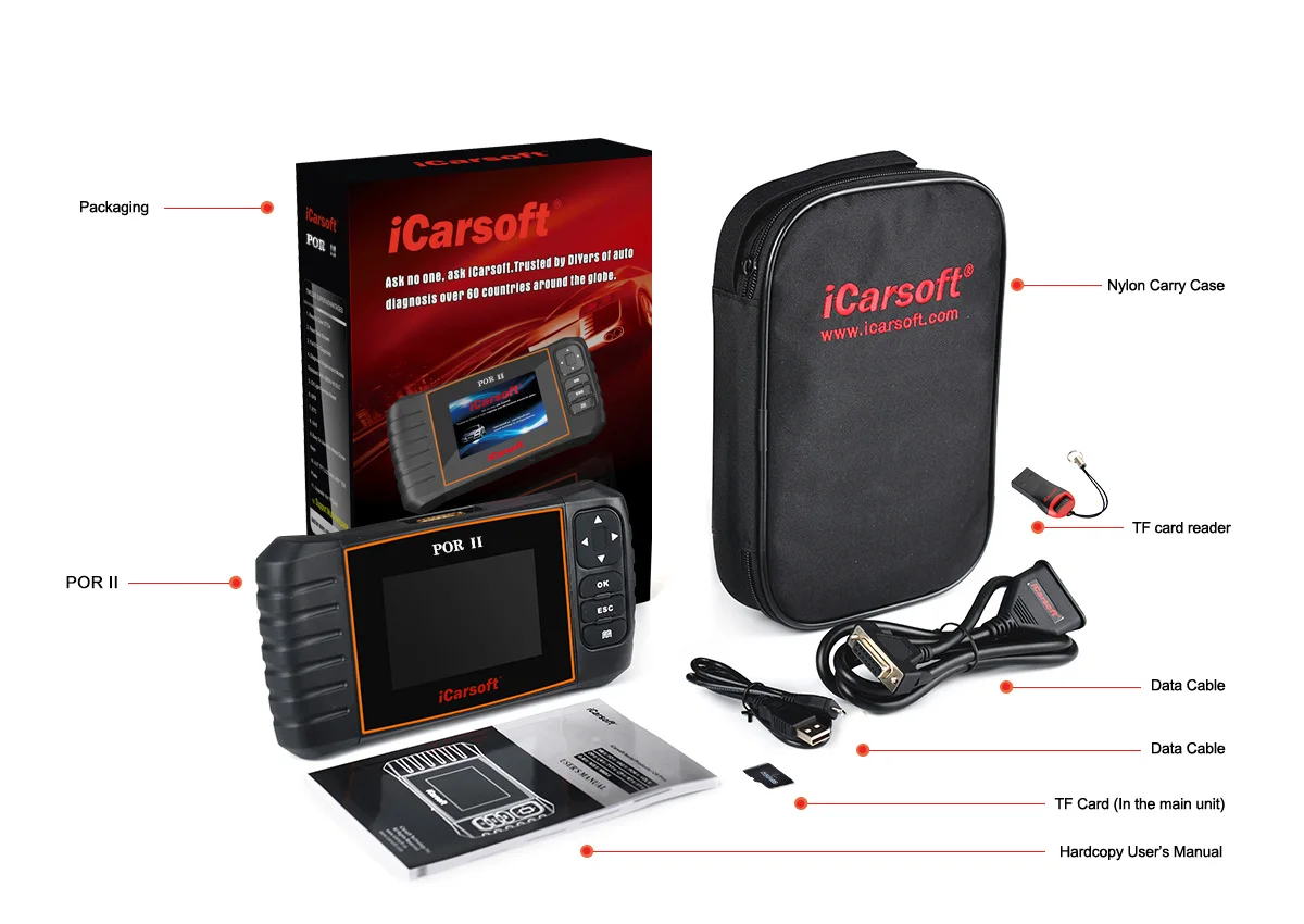 Icarsoft por II เครื่องมือวินิจฉัย OBD2 DIY สำหรับรถยนต์พอร์ชไซแอนน์เครื่องยนต์ ESP รีเซ็ตน้ำมัน DPF ABS epb ซอฟต์แวร์ฟรี