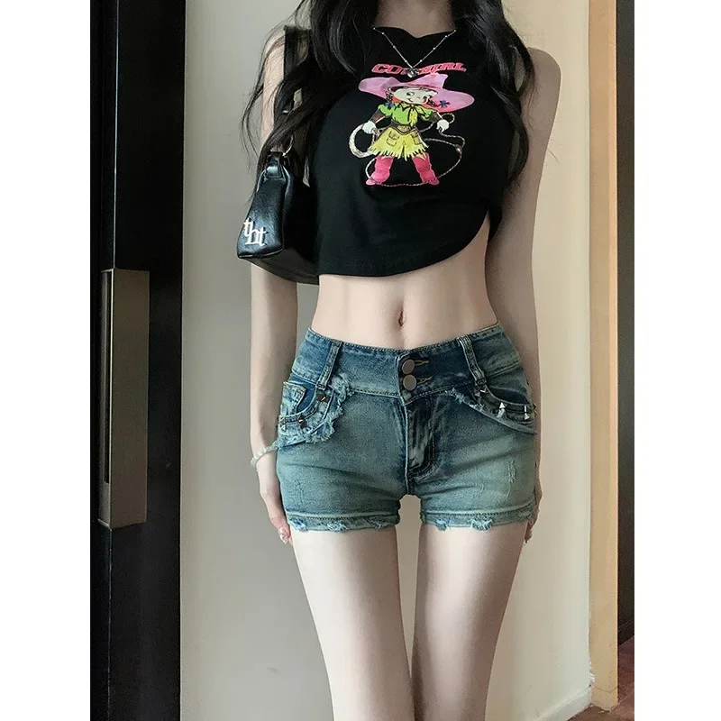 

Sizzling Summer New Arrival Women's Denim SuperShorts Rivet Detail Slimming Fit Booty Hugging Design