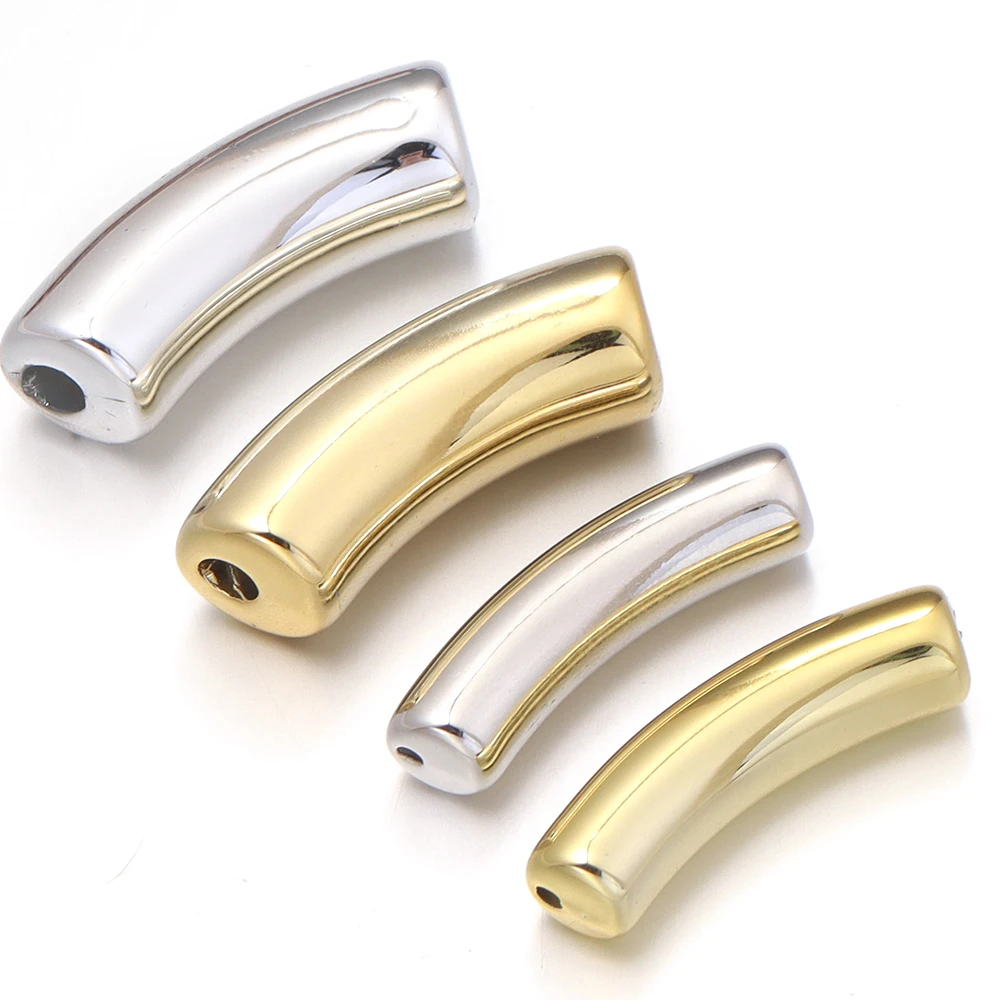 10 Stück/Set CCB Bambus-Röhrchenperlen Gold/Silber Grobe Gebogene Lose Abstandsperlen für DIY Armband Halskette Schmuckzubehör – Detail 4