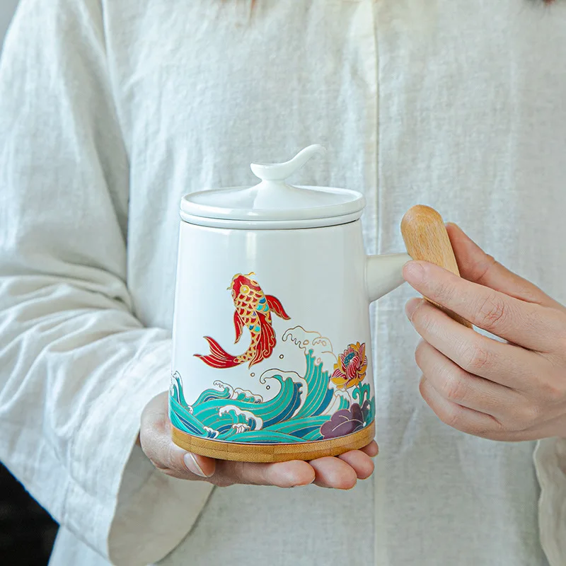 999Silver-Plated Ceramic Personal Drinking Cup Tea-Water Separation Mug Office Reception Tea Cup Business Gift