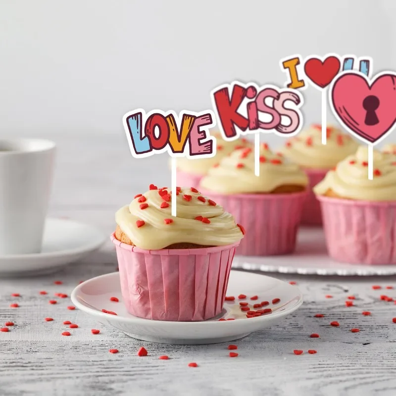 Valentine's Day Party Cake Flag Plugin European and American Cake Paper Cup Flag Happy Birthday Gift Venue Decoration Props