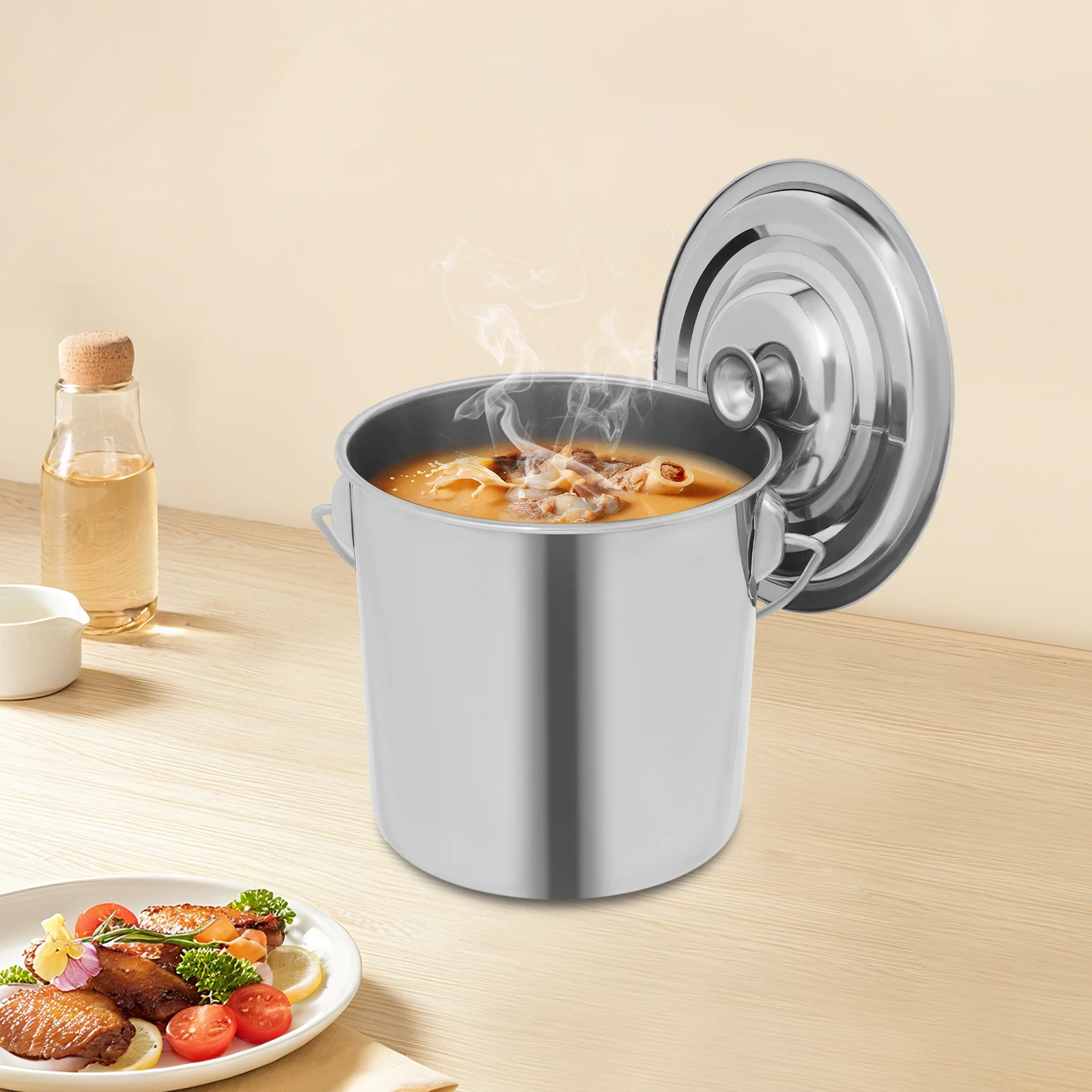 6l/12l/20l Großraum-Eimer aus lebensmittelechtem Edelstahl, verdickt 1,6 mm, mit Deckel und Griff, verhindert Leckagen, hitzebeständig, zum Kochen, Aufbewahren von Milch, Ölen, Ghee, Wein und anderen Flüssigkeiten. – Detail 15