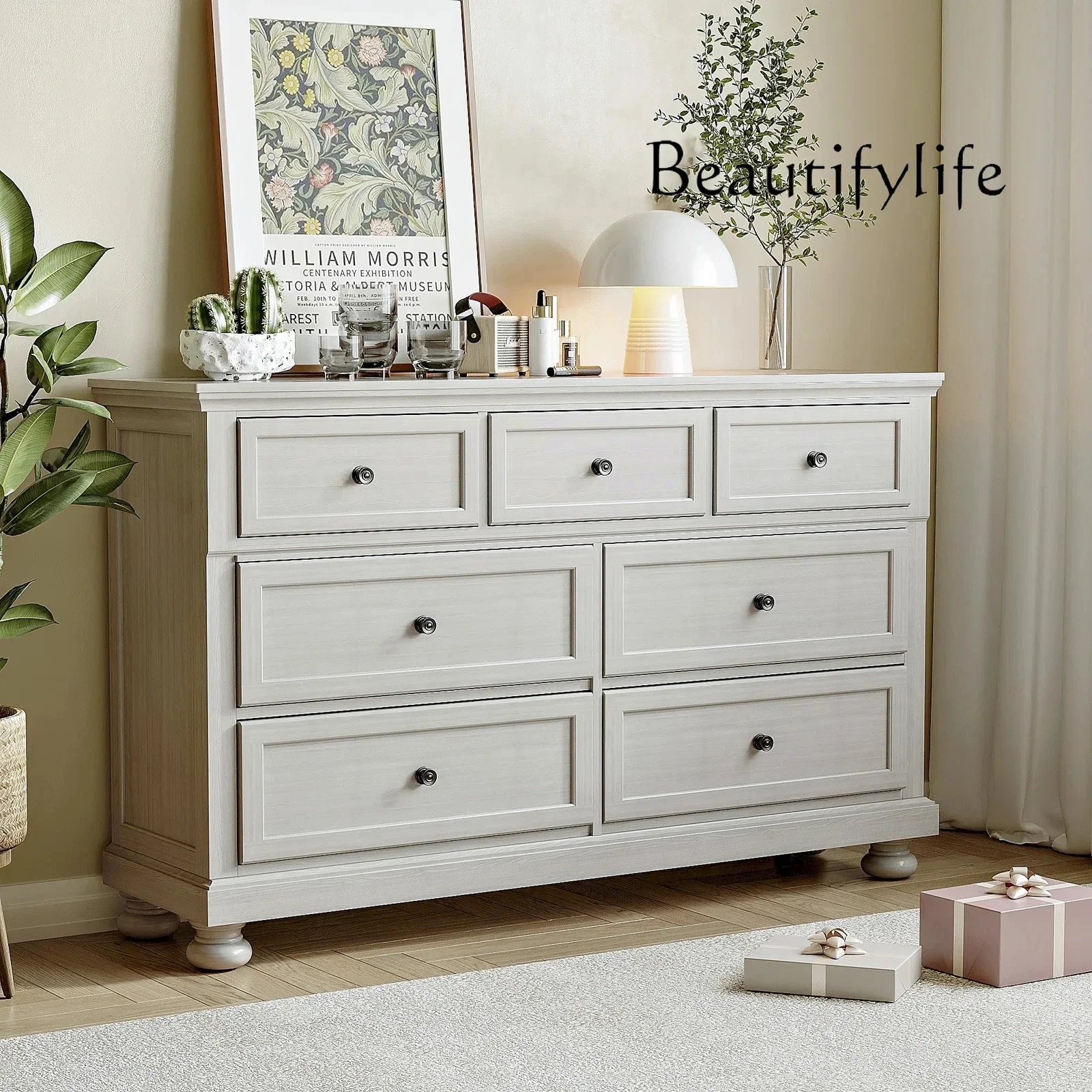 

DA American retro solid wood white old locker bedroom bedside cabinet French fashion high sense