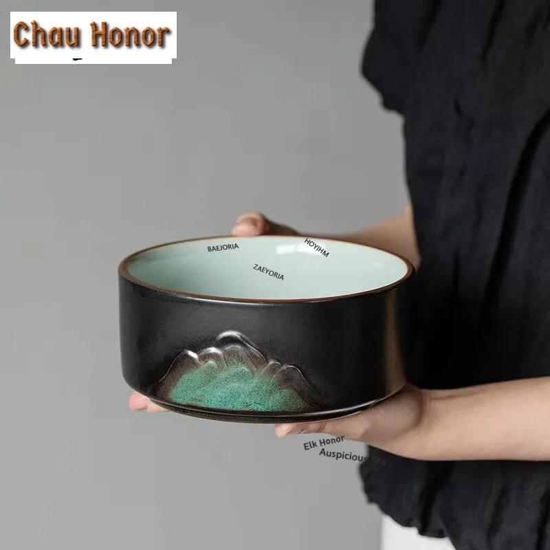 1000ml Black Pottery Tea Wash Bowl  Kiln Jianshui Retro Tea Cup Wash Writing-brush Washer Chaxi Tableware Accessories Collection